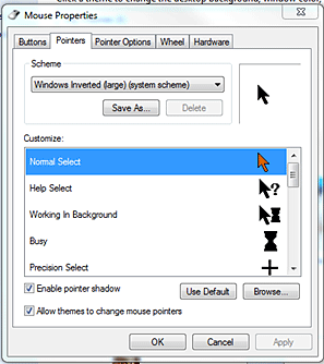 Mouse Settings, Pointer Tab